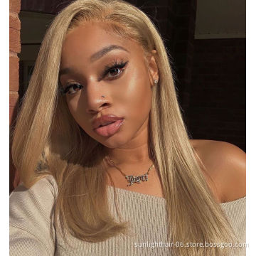 Populared 613 blonde HD Lace Front T part Human Brazilian Remy Hair Wigs With Baby Hair Straight Pre Plucked Hairline Wig 150%